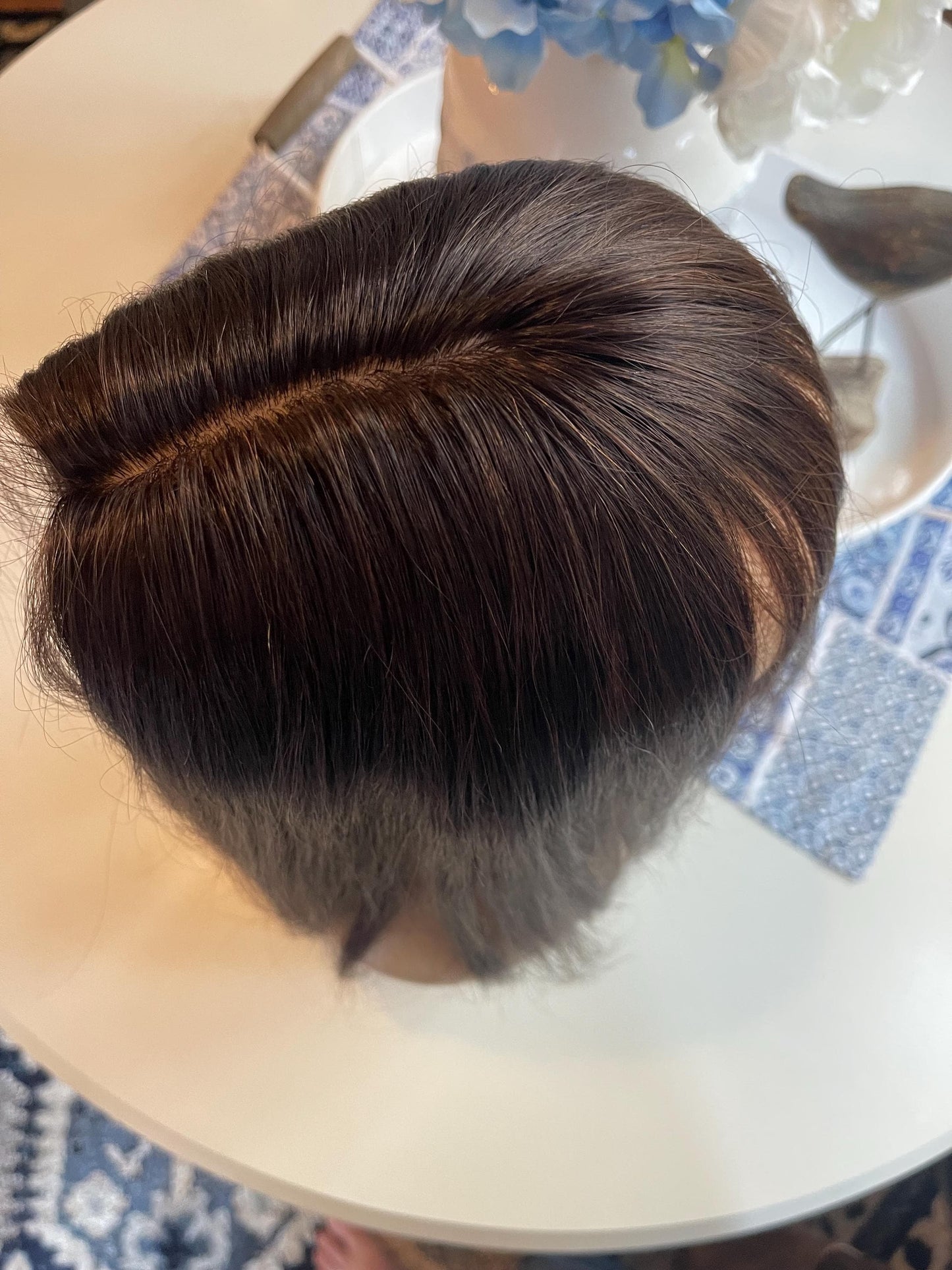 Henriette 18” Natural Dark Brown Light Density Topper 100% Human Hair Topper Natural Mono Silk Top The Wig Witch