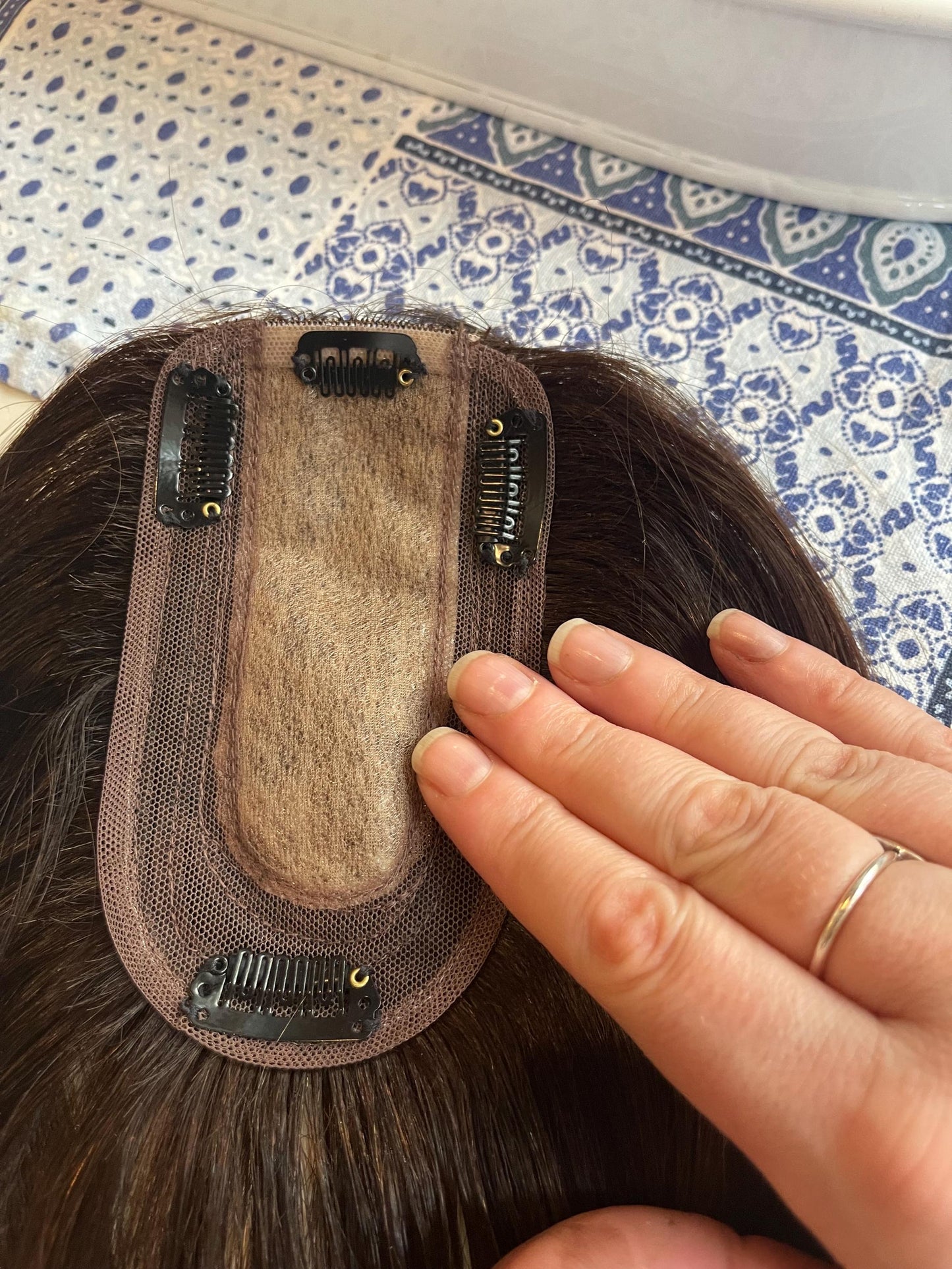 Henriette 18” Natural Dark Brown Light Density Topper 100% Human Hair Topper Natural Mono Silk Top The Wig Witch