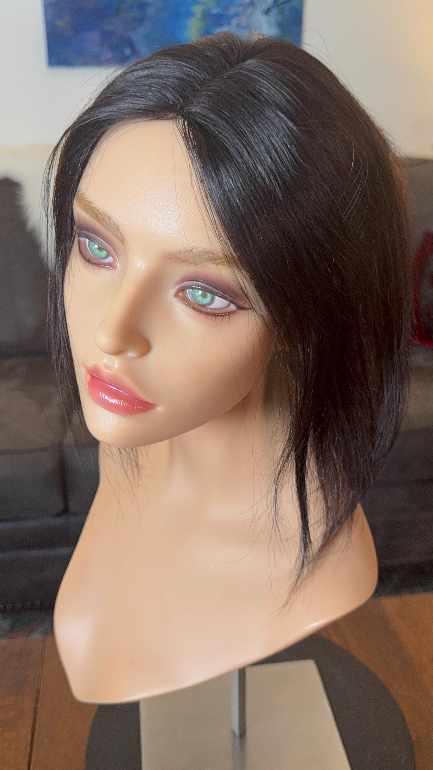 Grysette Rich Black Low Density Topper 100% Human Hair Topper Wig Natural Black Lace Top 10” The Wig Witch