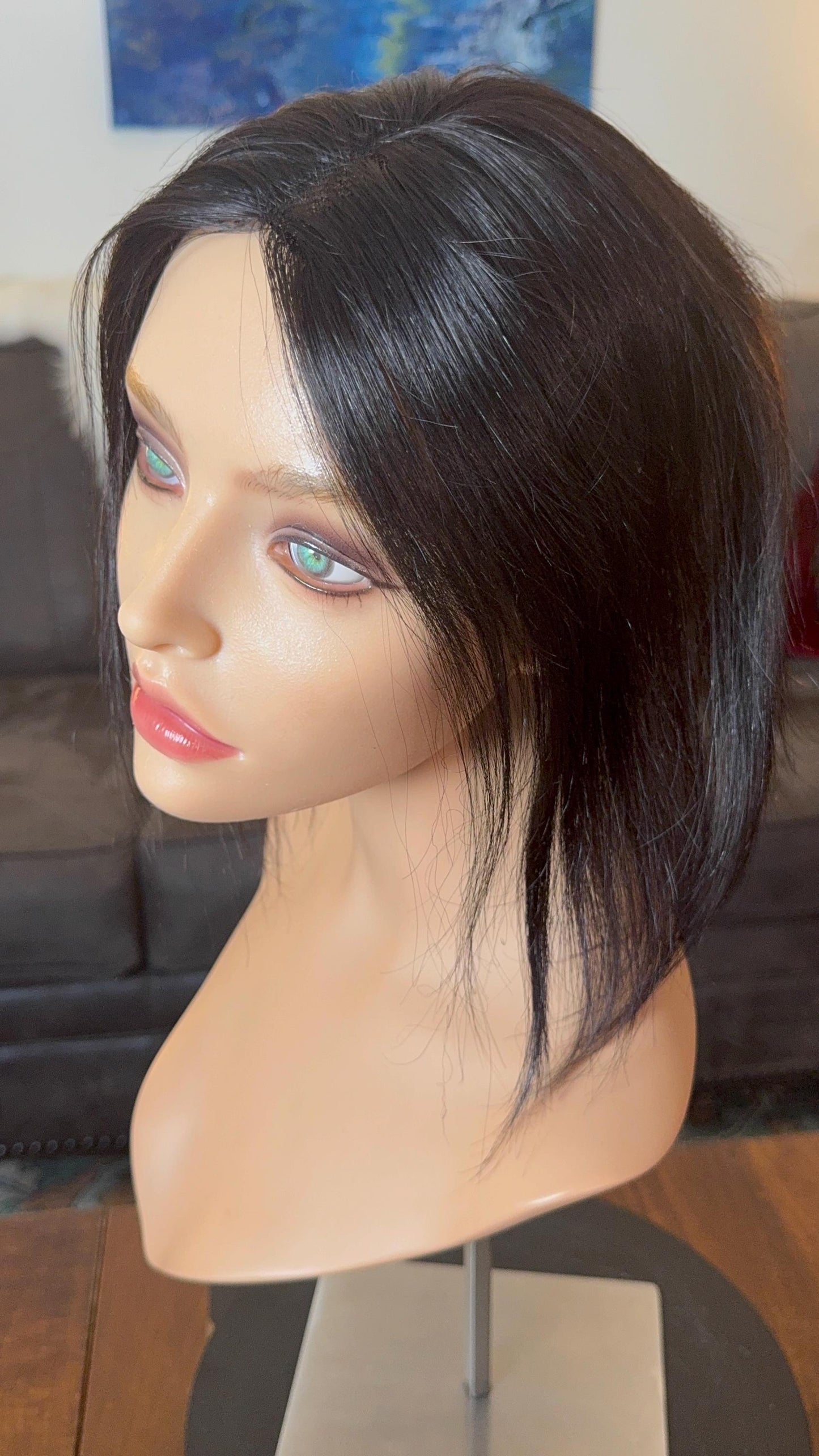 Grysette Rich Black Low Density Topper 100% Human Hair Topper Wig Natural Black Lace Top 10” The Wig Witch