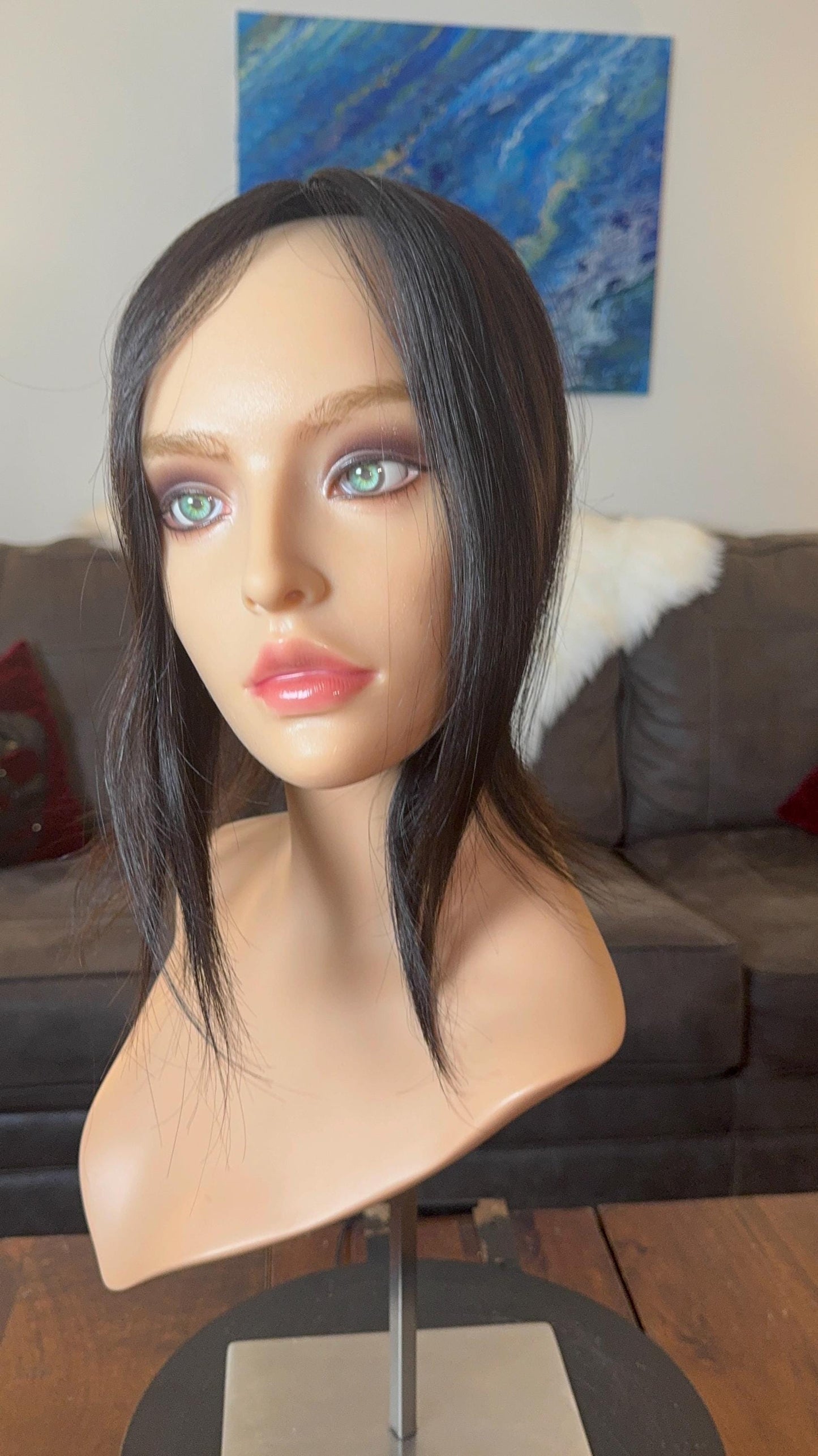 Marilette Rich Blackish Brown Light Density Topper 100% Human Hair Topper Wig Natural Black Full Silk Top 14” The Wig Witch