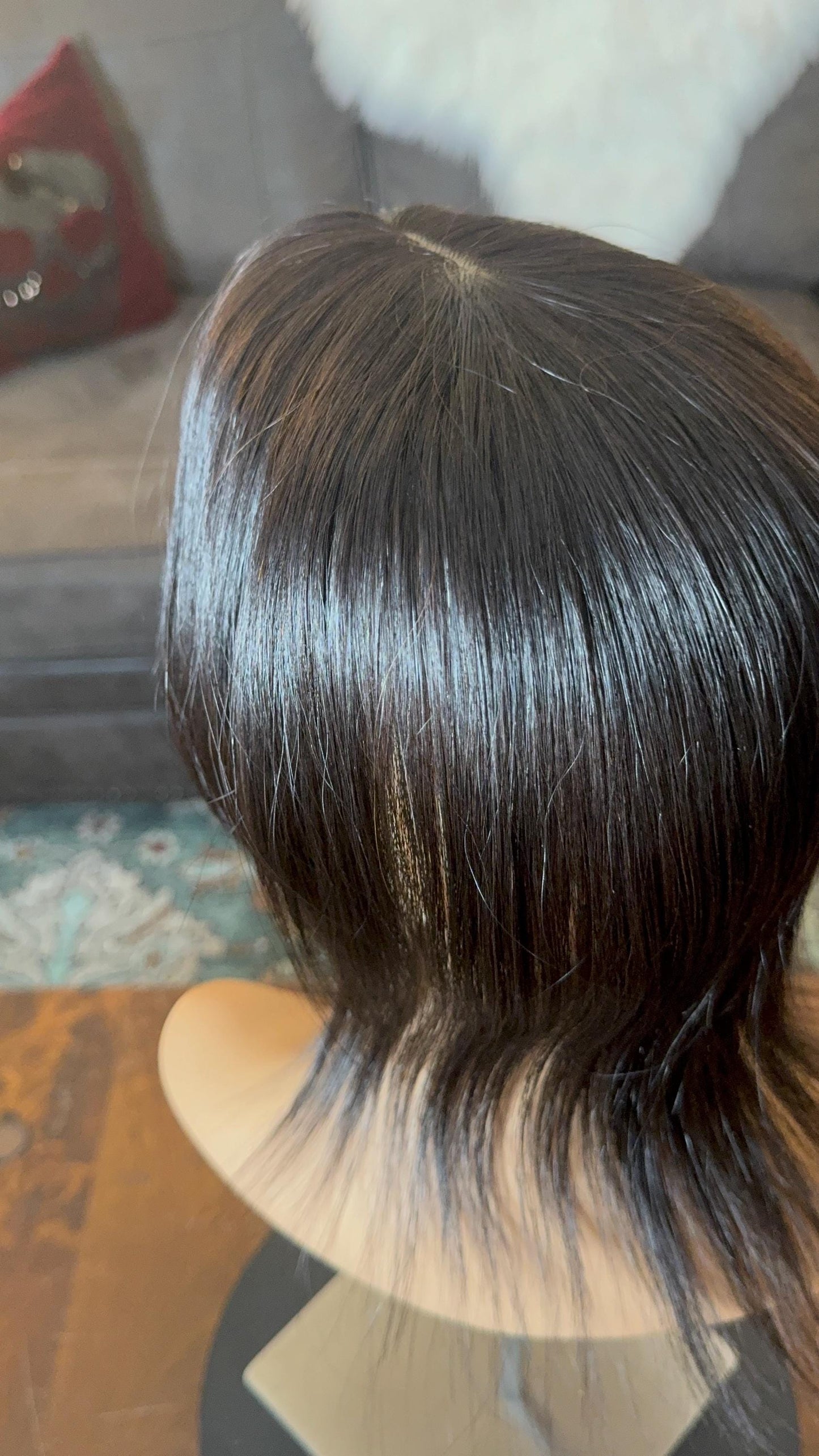 Marilette Rich Blackish Brown Light Density Topper 100% Human Hair Topper Wig Natural Black Full Silk Top 14” The Wig Witch