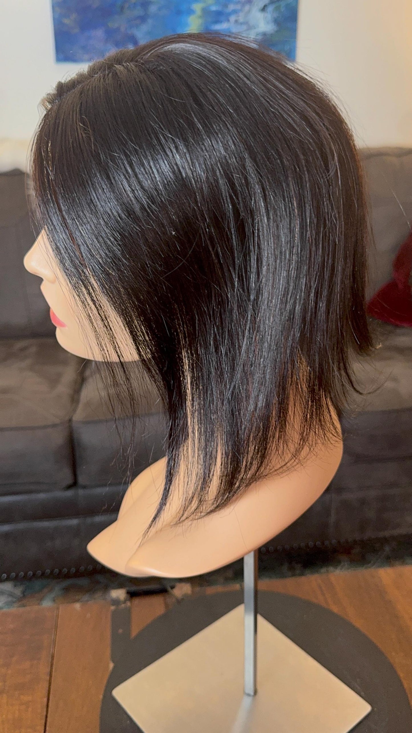 Grysette Rich Black Low Density Topper 100% Human Hair Topper Wig Natural Black Lace Top 10” The Wig Witch