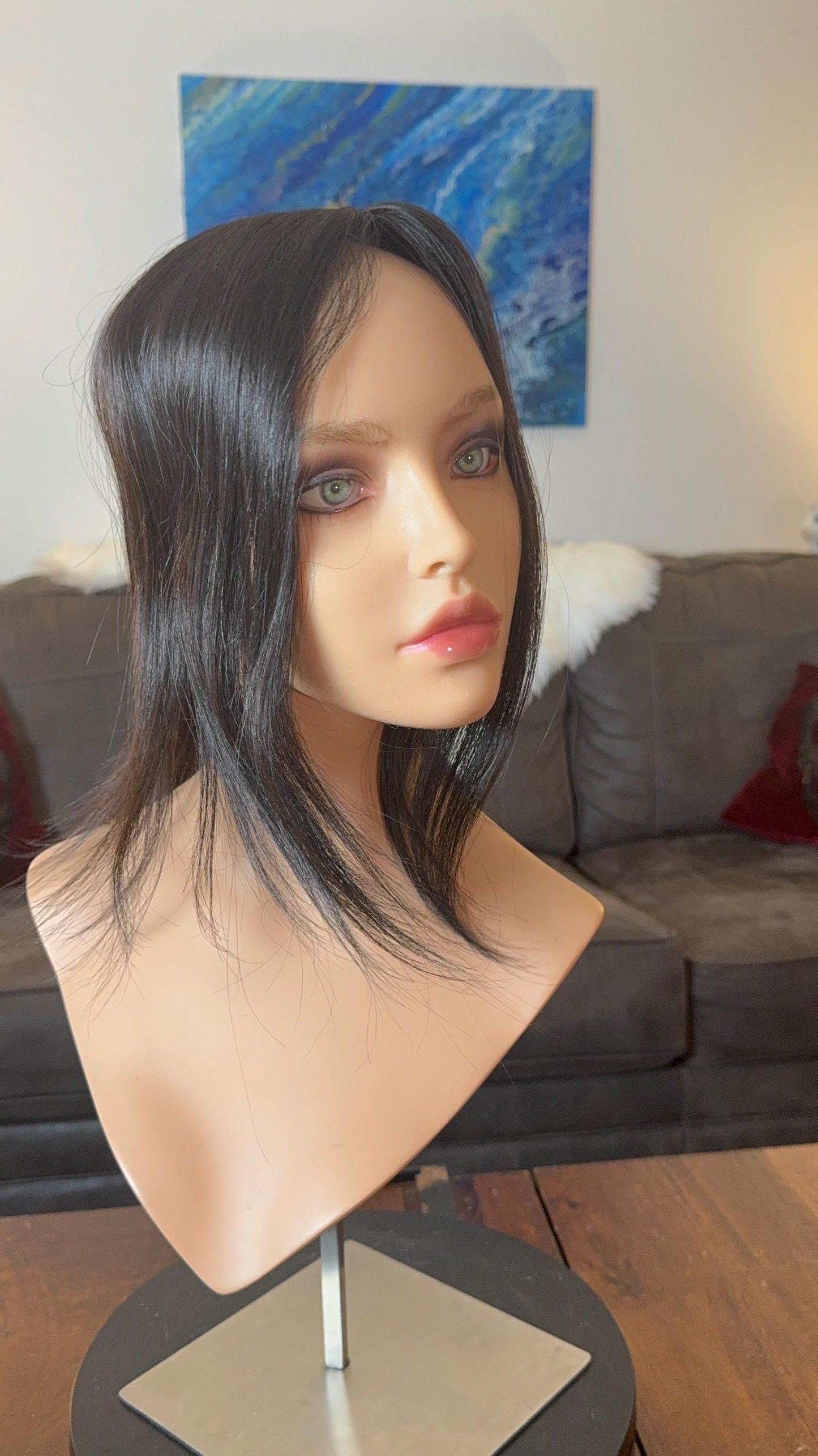 Marilette Rich Blackish Brown Light Density Topper 100% Human Hair Topper Wig Natural Black Full Silk Top 14” The Wig Witch