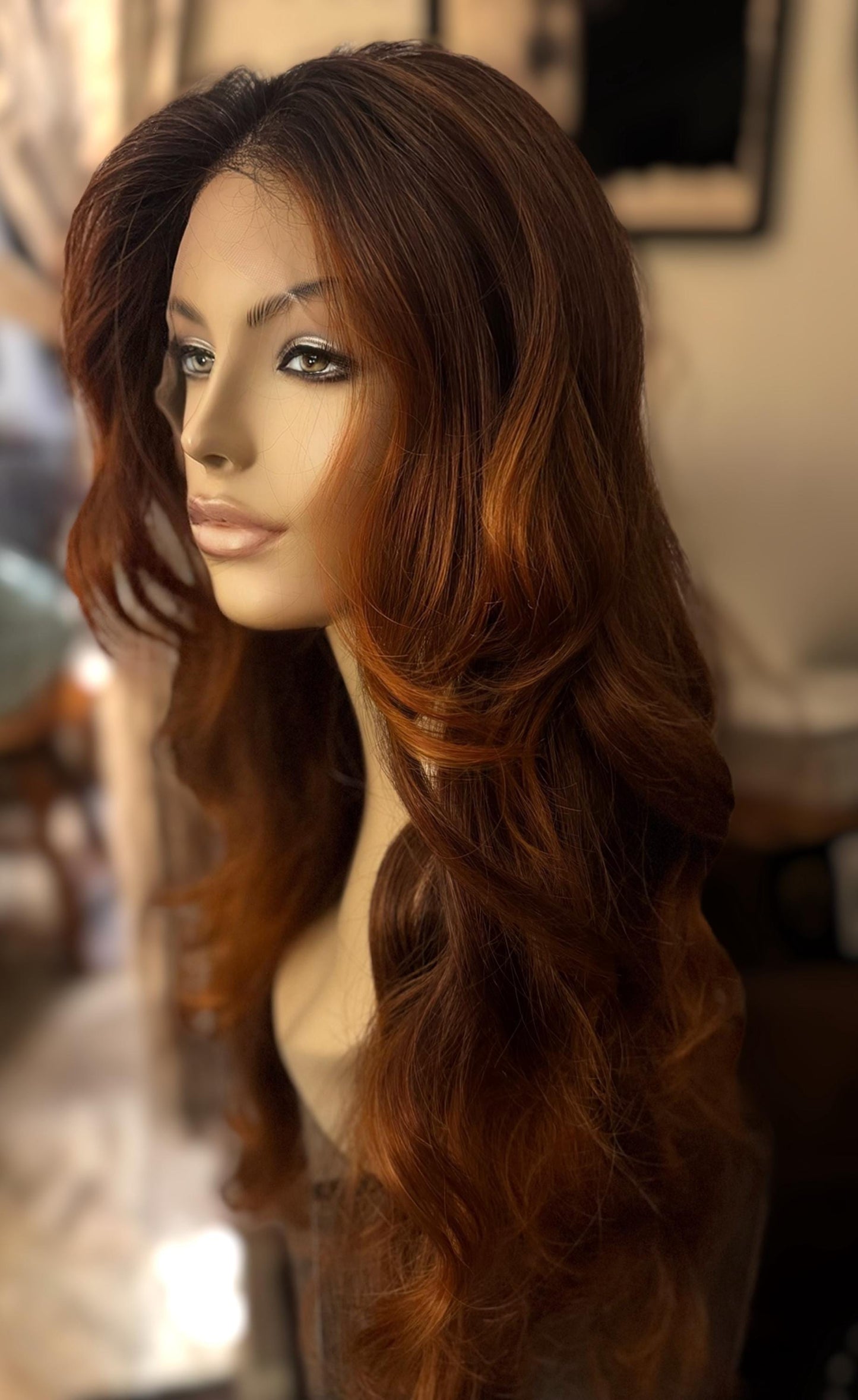 Stride Long Butterfly Layers Red Copper Ombre Wig Lots of Layers Hand Tied Lace Frontal Lined CapWig HD Fibers The Wig Witch Wigs