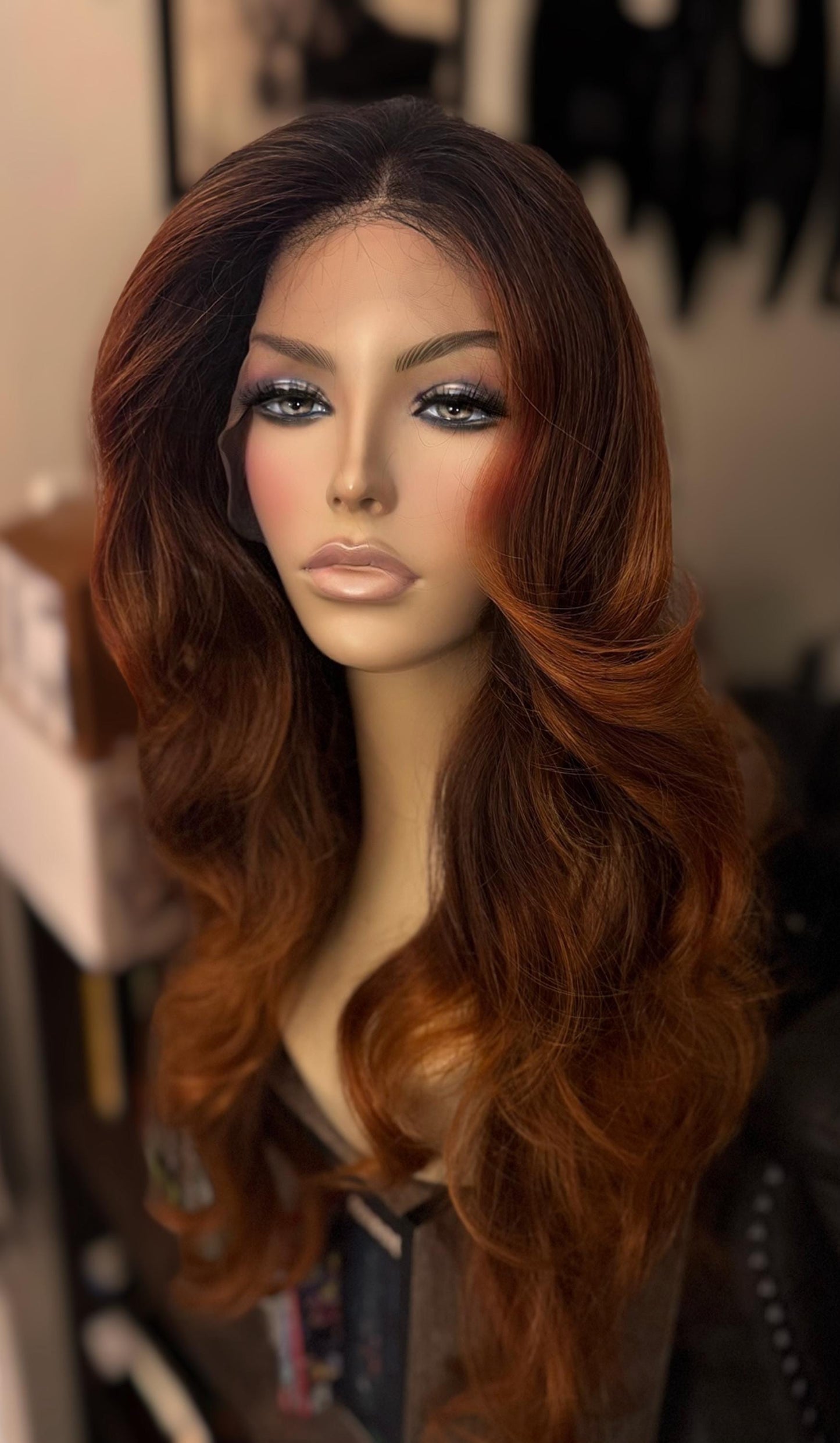 Stride Long Butterfly Layers Red Copper Ombre Wig Lots of Layers Hand Tied Lace Frontal Lined CapWig HD Fibers The Wig Witch Wigs