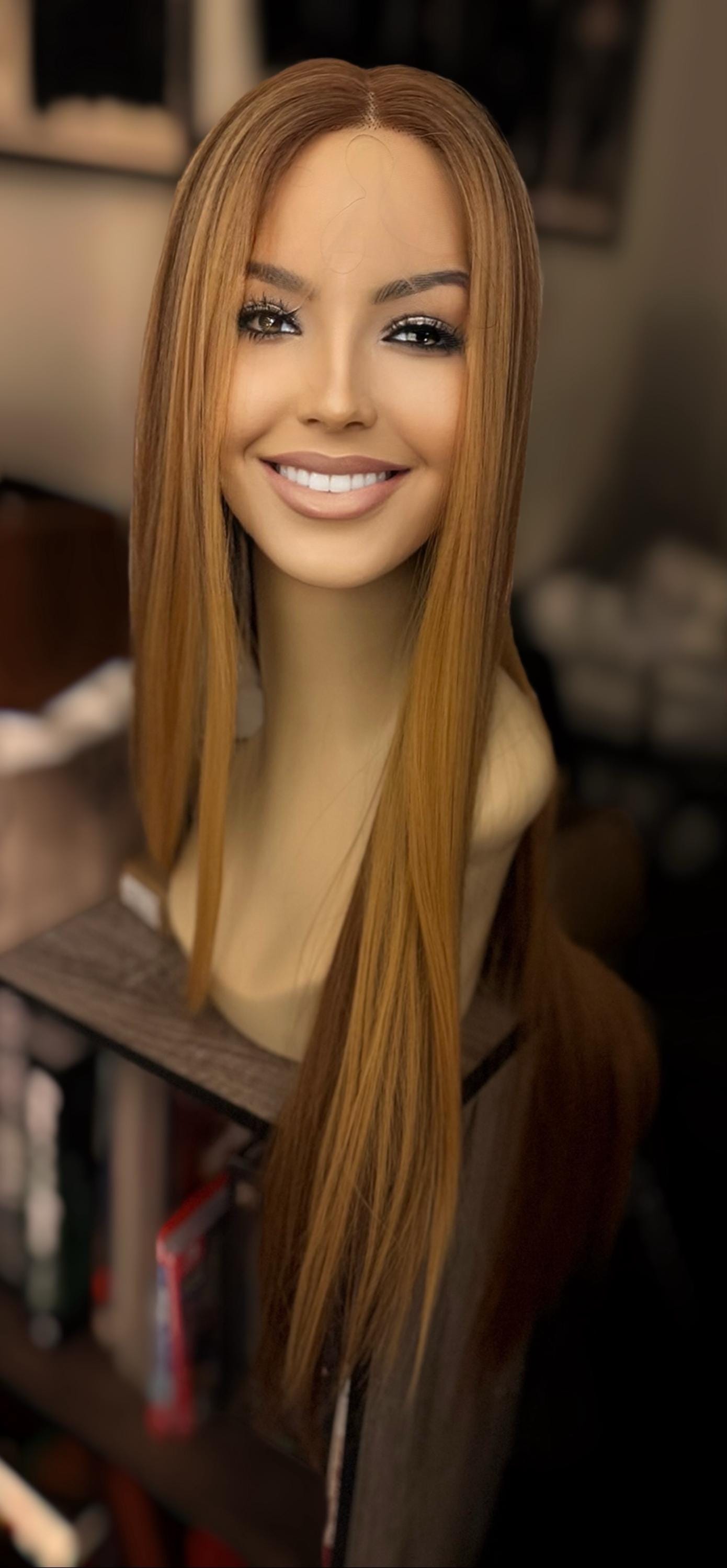 Nera Honey Ginger Straight Center Parting Natural Lace Front Wig Natural Warm Strawberry Blonde Combo Highlighted Wig The Wig Witch Wigs