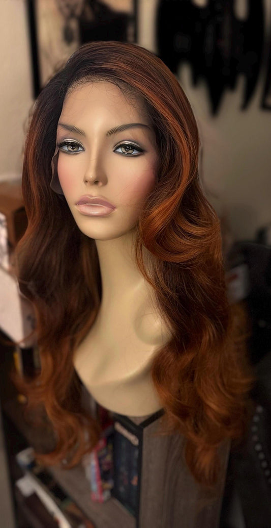 Stride Long Butterfly Layers Red Copper Ombre Wig Lots of Layers Hand Tied Lace Frontal Lined CapWig HD Fibers The Wig Witch Wigs