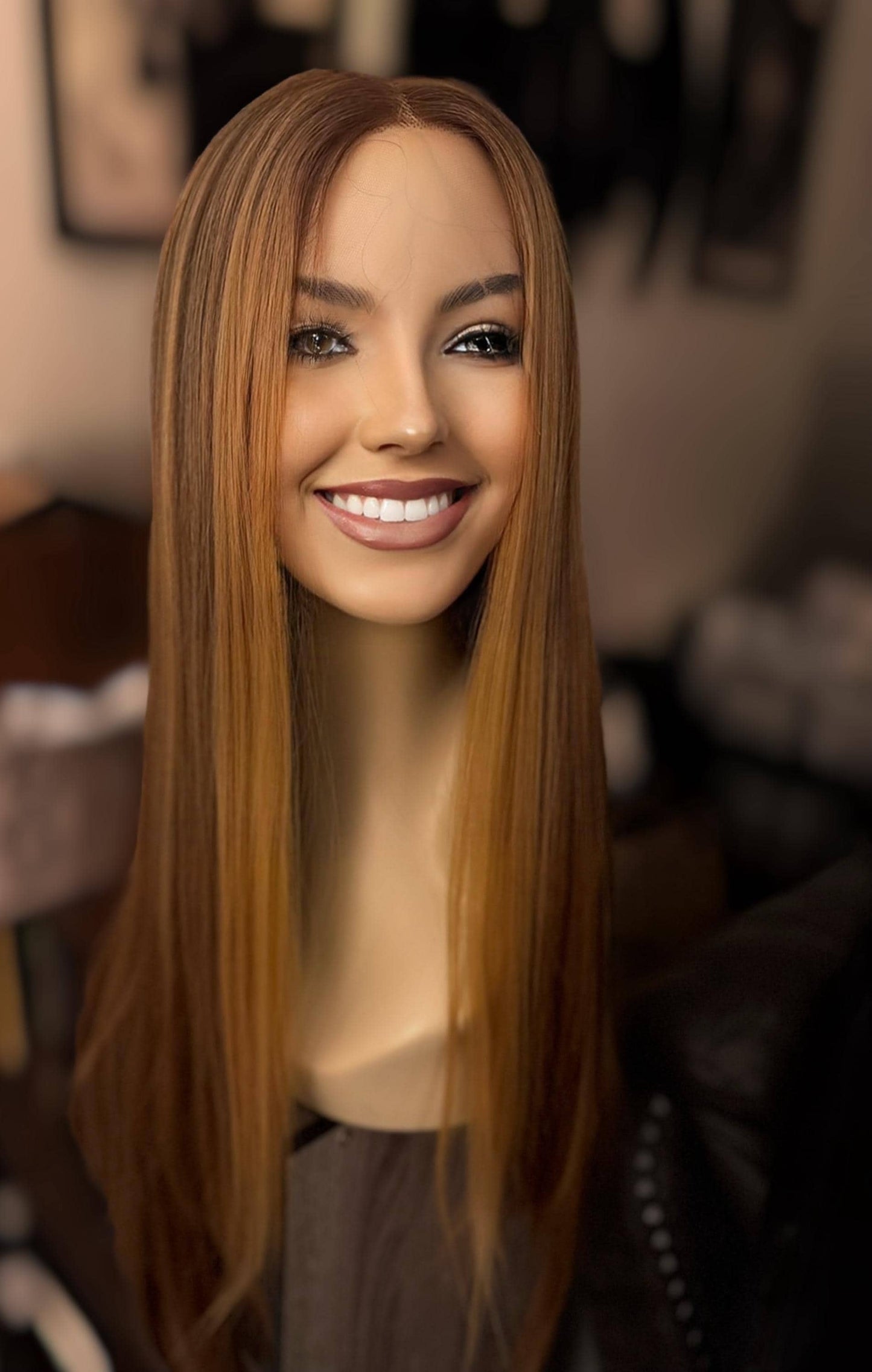 Nera Honey Ginger Straight Center Parting Natural Lace Front Wig Natural Warm Strawberry Blonde Combo Highlighted Wig The Wig Witch Wigs