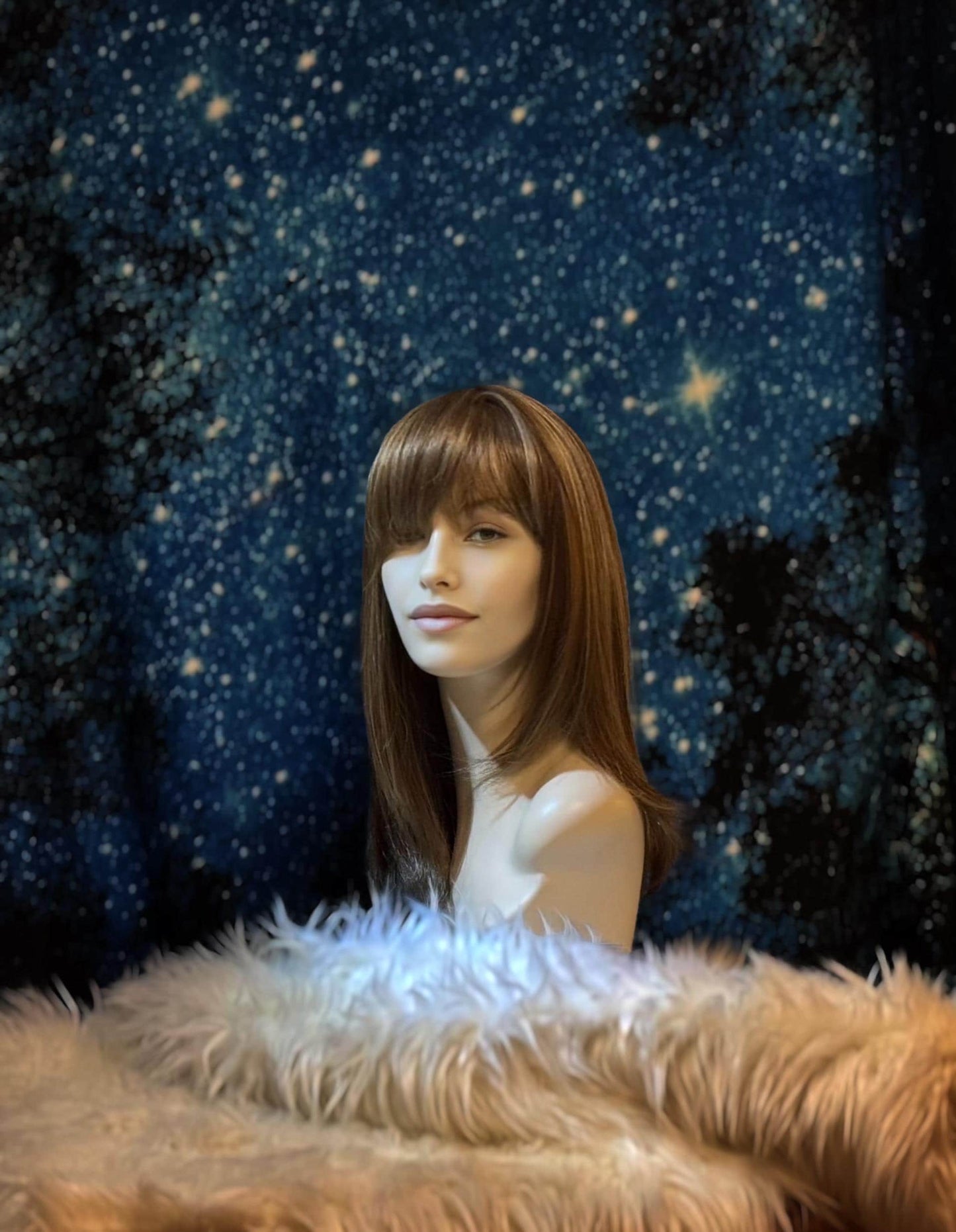 Amee Retro 90’s Brown Blonde Chunky Bold Lowlights Wig Full Bangs Soft Goth The Wig Witch Wigs