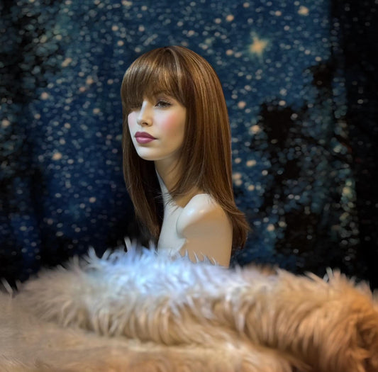 Amee Retro 90’s Brown Blonde Chunky Bold Lowlights Wig Full Bangs Soft Goth The Wig Witch Wigs