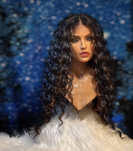 Envoire Wig Rich Brown Highlight Spiral Curly HD Synthetic Blend Wig Realistic Full Body Lace Front Center Parting Wig The Wig Witch Wigs