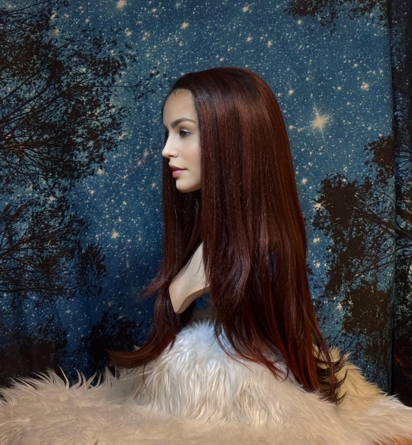 Napielle Wig Cherry Auburn Extra Long Wig Lace Frontal Straight Hair Loss Wig Human Blend The Wig Witch Wigs