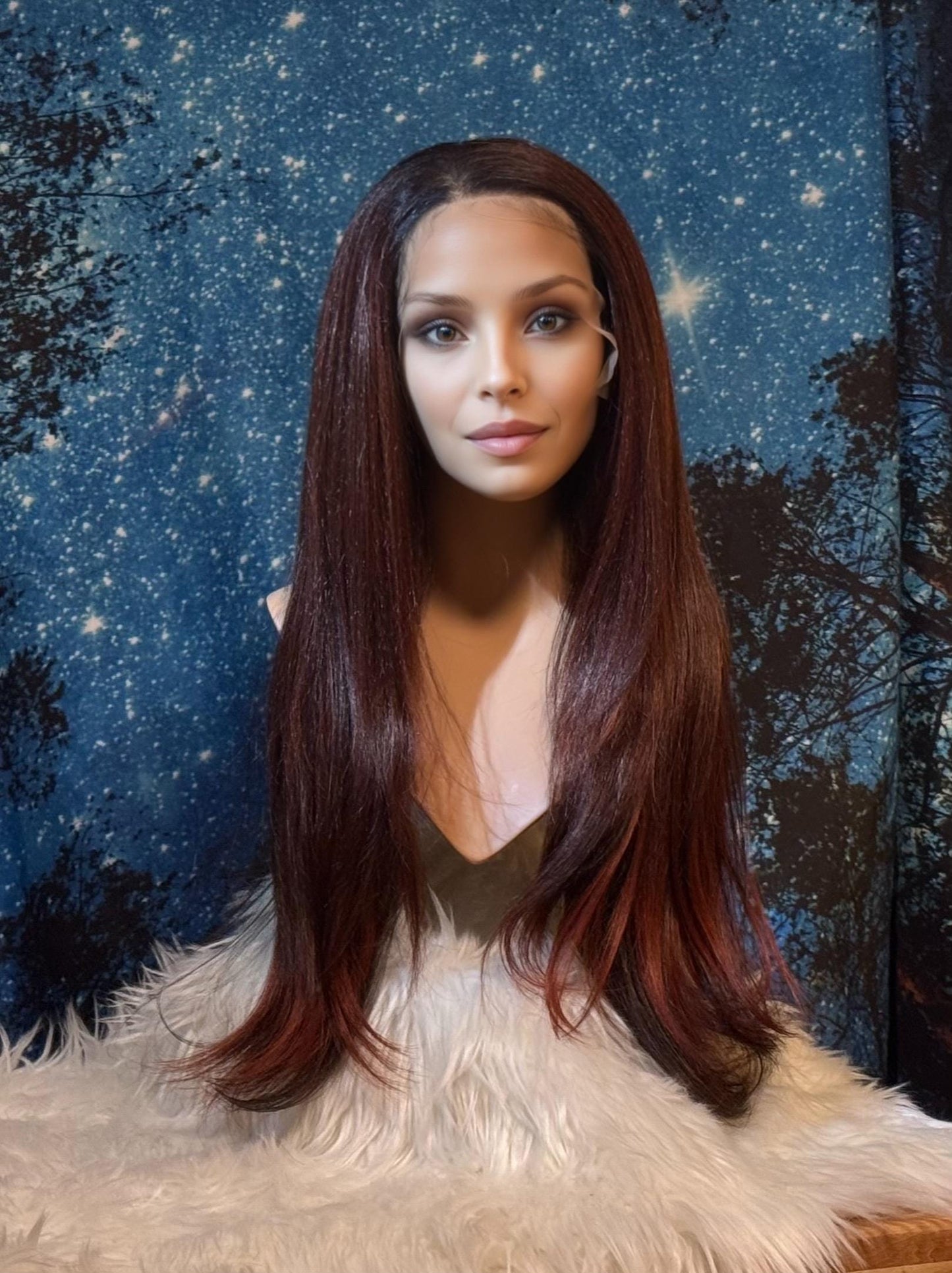 Napielle Wig Cherry Auburn Extra Long Wig Lace Frontal Straight Hair Loss Wig Human Blend The Wig Witch Wigs