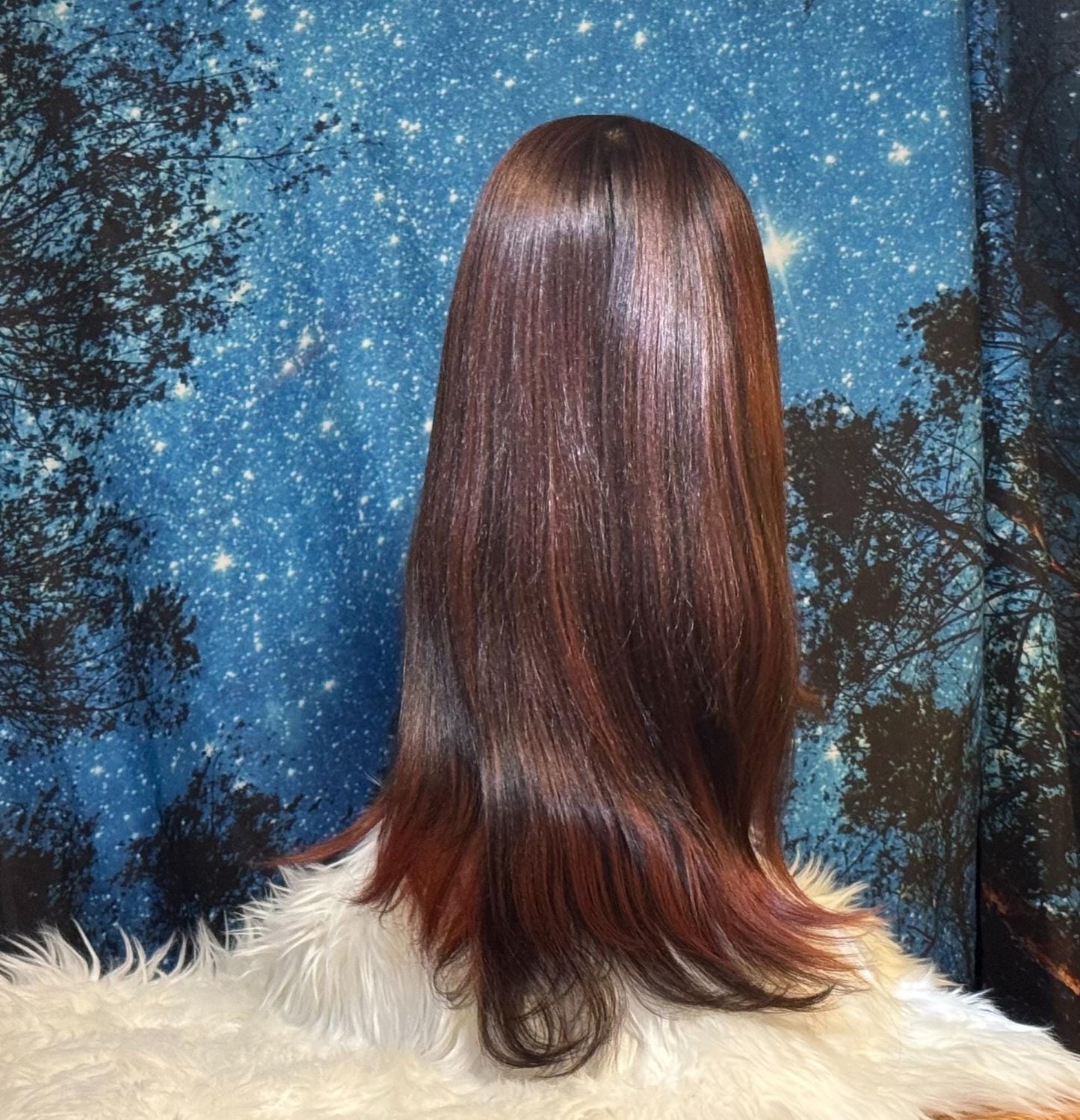 Napielle Wig Cherry Auburn Extra Long Wig Lace Frontal Straight Hair Loss Wig Human Blend The Wig Witch Wigs