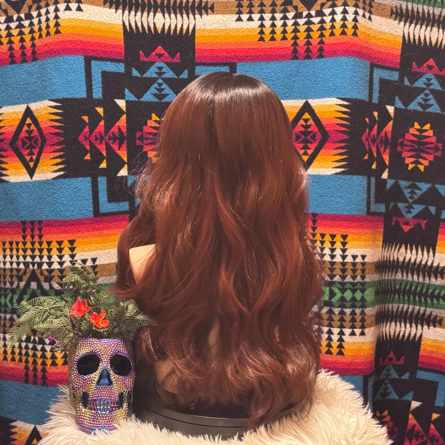 Caelomar Wig Auburn Rooted Center Part Long Wig Wave Lace Front Loose Curl Hair Loss Drag Wig Human Hair Blend The Wig Witch