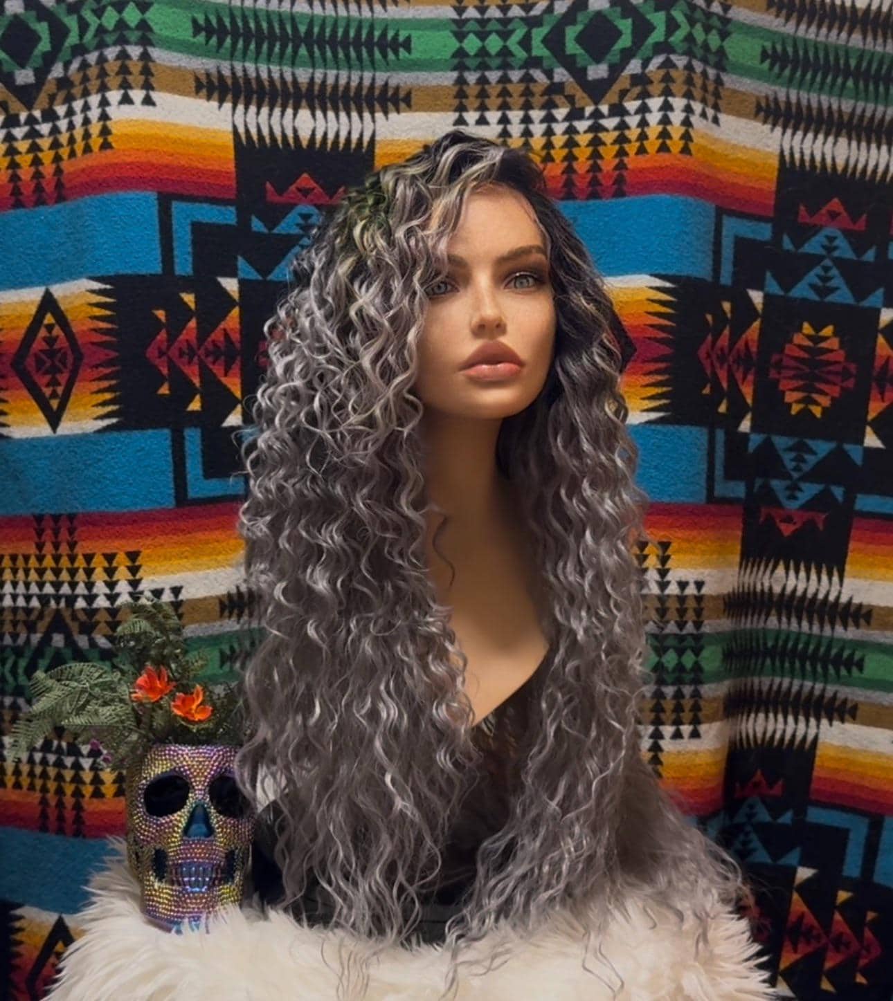 Ravendale Silvery Gray Wig Black Rooted Ombré Wig Frontal HD Lace Front Mono Top Hand Tied Colormelt Balayage