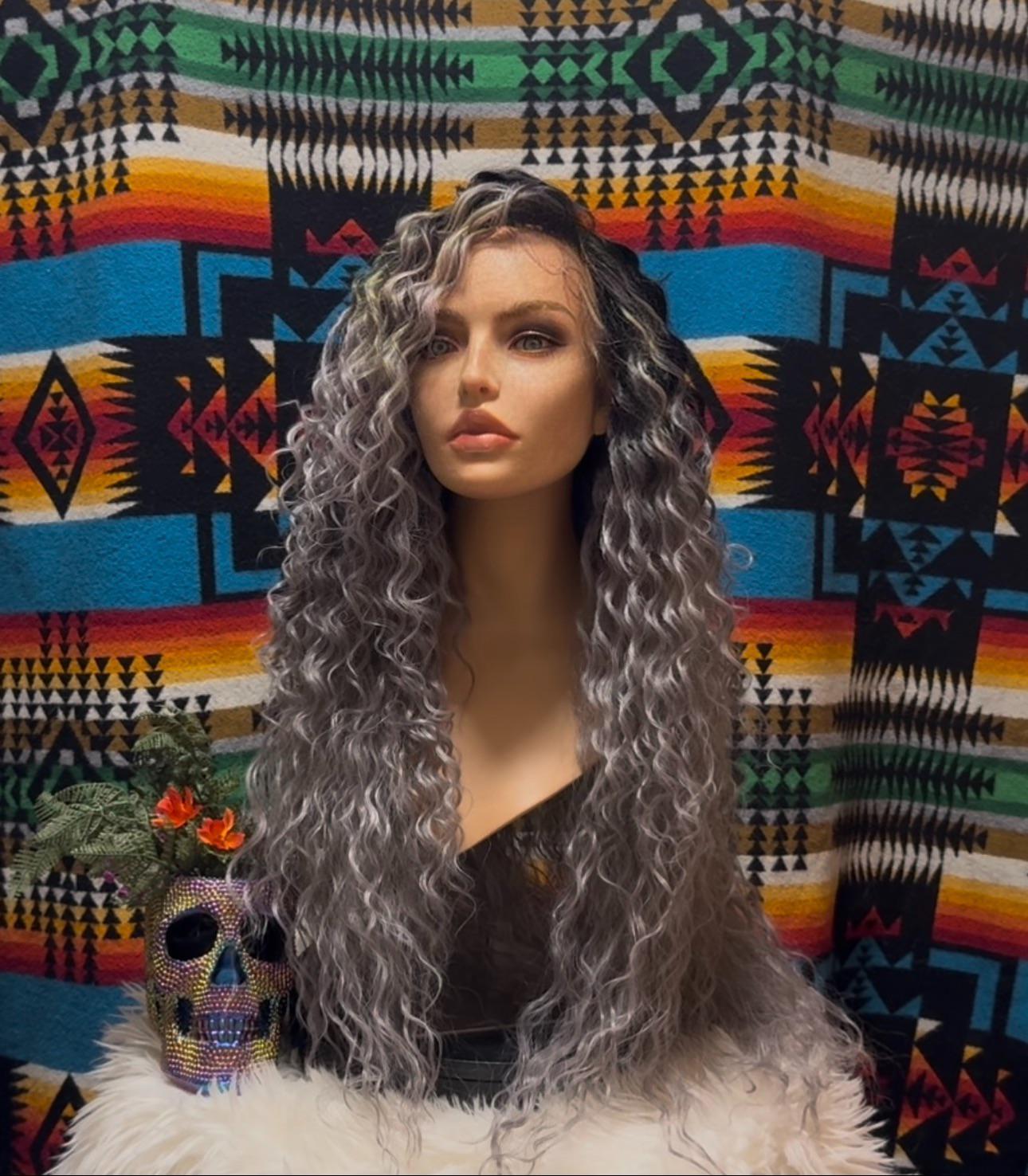 Ravendale Silvery Gray Wig Black Rooted Ombré Wig Frontal HD Lace Front Mono Top Hand Tied Colormelt Balayage