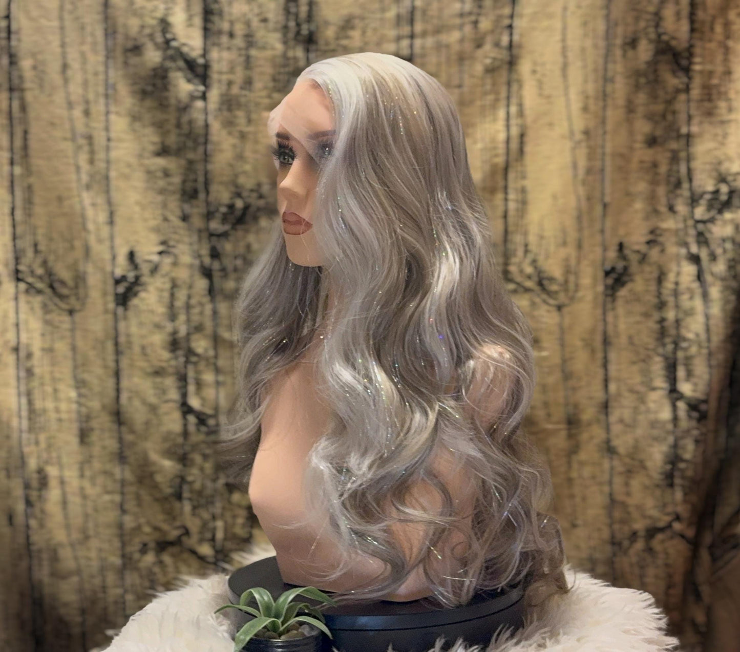 Medrialle Silk Holographic Grey Wheat Blonde Glitter Wig Lace Frontal Wig Handtied