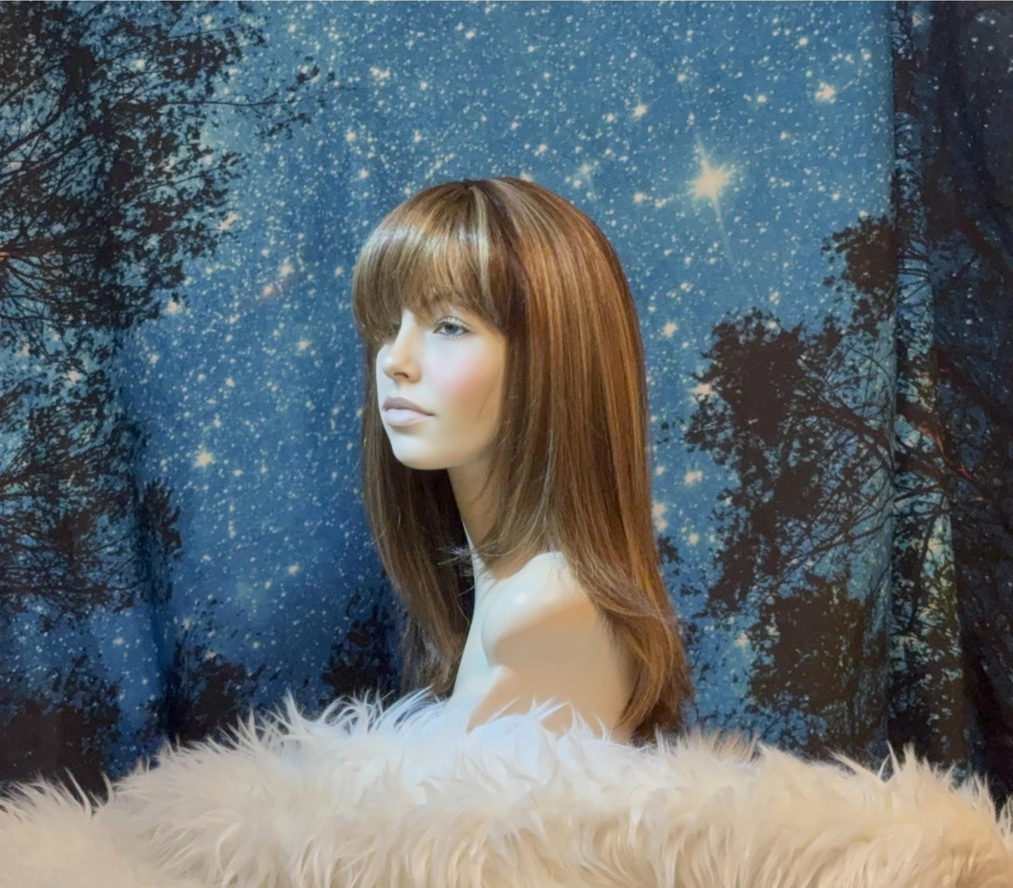 Amee Retro 90’s Brown Blonde Chunky Bold Lowlights Wig Full Bangs Soft Goth The Wig Witch Wigs