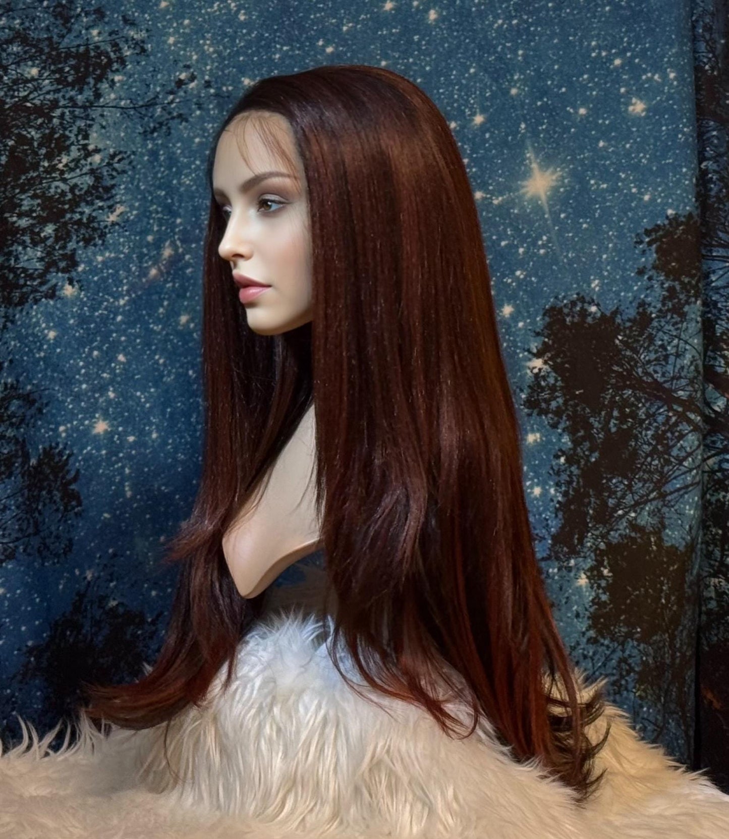 Napielle Wig Cherry Auburn Extra Long Wig Lace Frontal Straight Hair Loss Wig Human Blend The Wig Witch Wigs