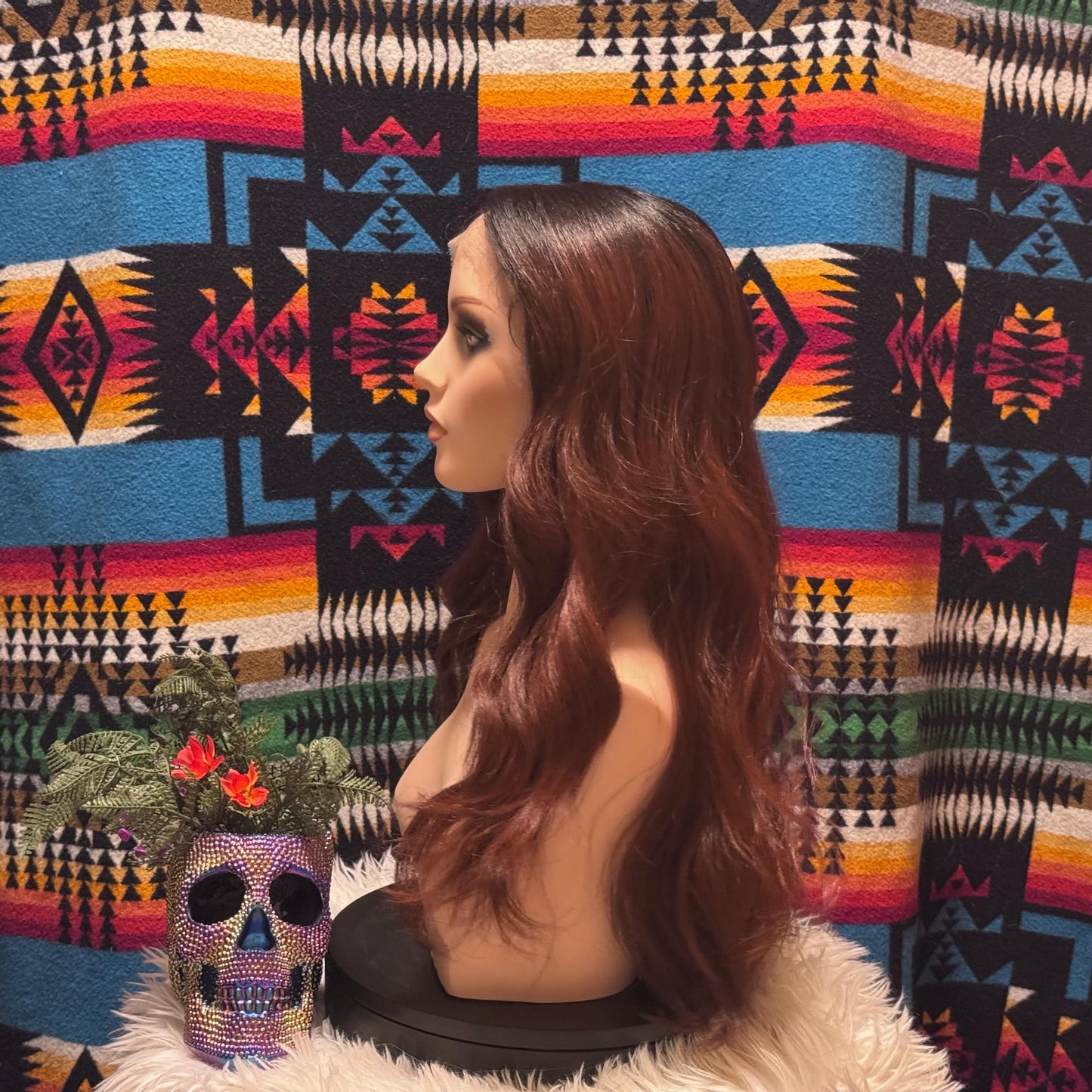 Caelomar Wig Auburn Rooted Center Part Long Wig Wave Lace Front Loose Curl Hair Loss Drag Wig Human Hair Blend The Wig Witch