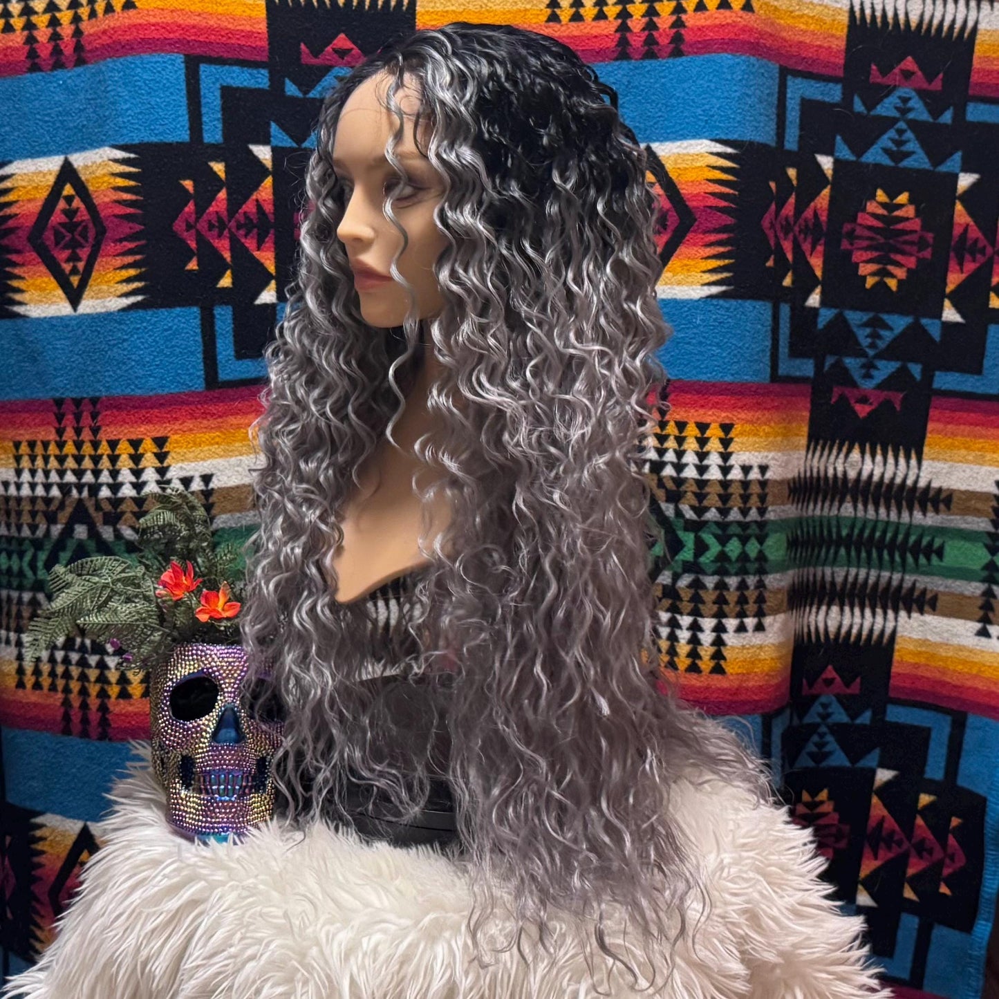 Ravendale Silvery Gray Wig Black Rooted Ombré Wig Frontal HD Lace Front Mono Top Hand Tied Colormelt Balayage