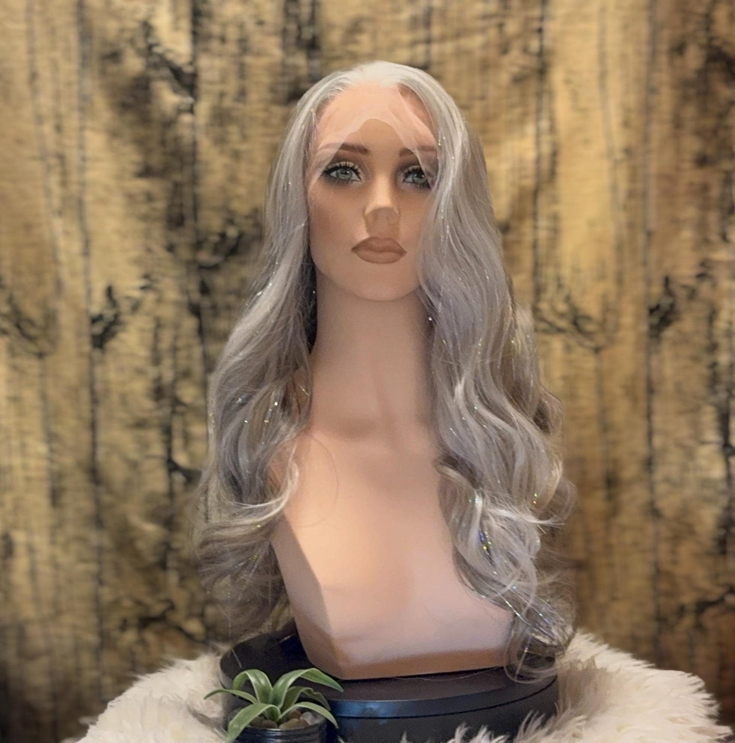 Medrialle Silk Holographic Grey Wheat Blonde Glitter Wig Lace Frontal Wig Handtied