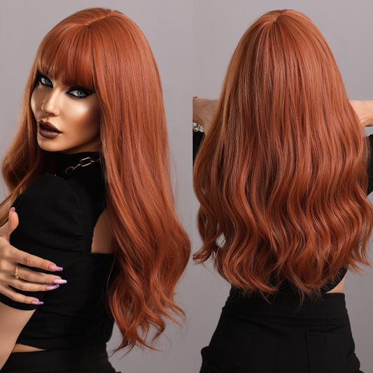 Babylon Ginger Wavy Wig Long Curly Hair Wig for Women with Bangs Heat Resistant Fiber Synthetic Wig