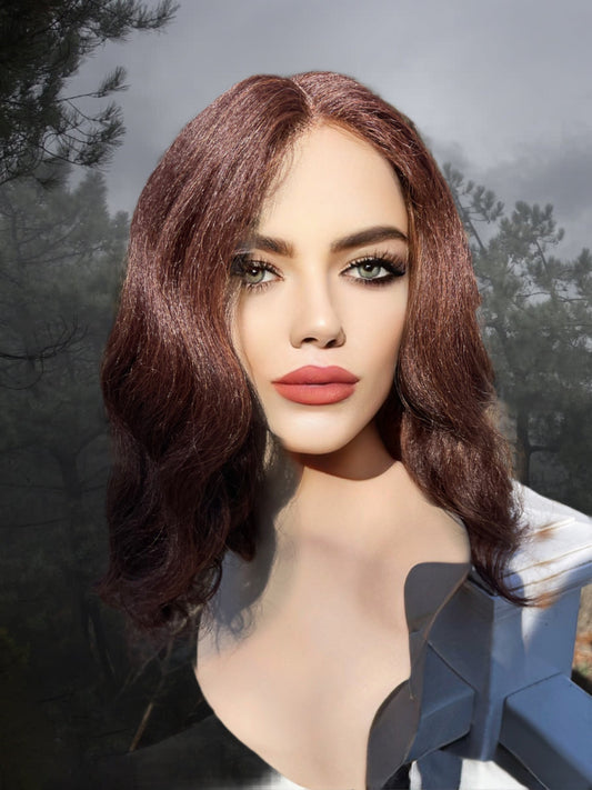 Freesia Wavy Wig Bob Wig Center Part Cherrywood Brown Wig Color Shorter Length With Bangs Brunette Lace Front Wig Short Wig