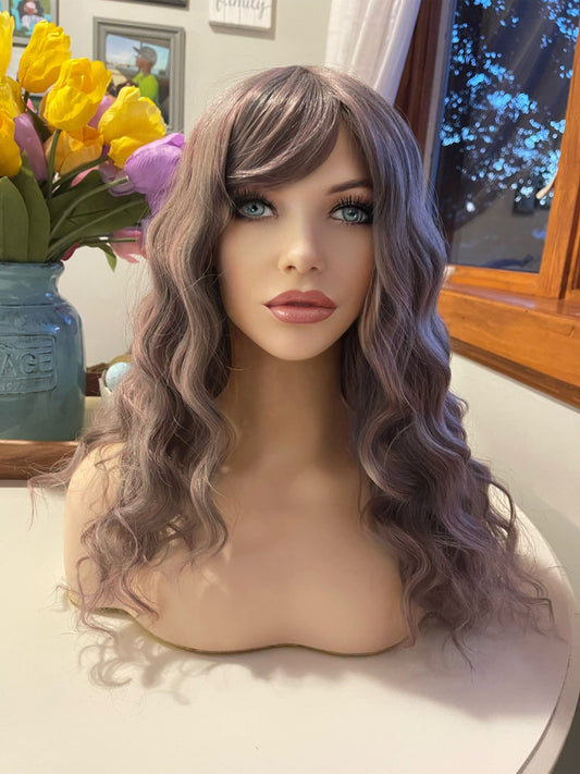 Lavender Wig Purple Soft Wig With Bang Fringe Long Wig Spiral Curls Chemotherapy Wig Alopecia Drag Wig Trichotillomania Cottagecore Wig