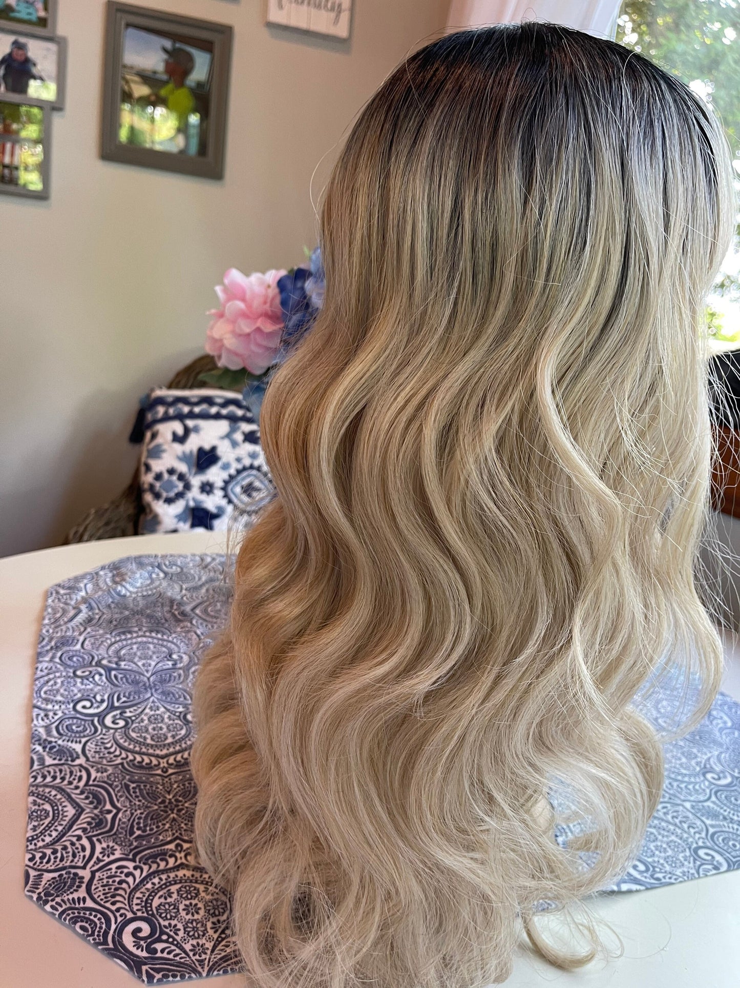 Astrid Full Bang Wig Long and Lush Rooted Blonde Balayage Wig Highlights Lowlight Wig