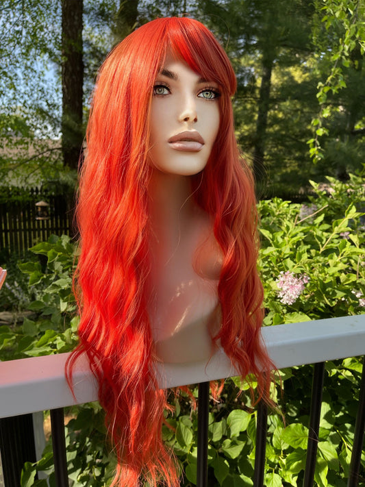 Space Angel Orange Wig Bright Wig Red Wig Bright Auburn Wig Bangs Drag Wig Chemotherapy Alopecia Burlesque Wig Showgirl