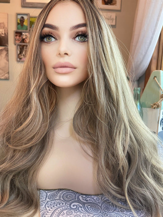 Glastonbury Goddess Gray Blonde Wig Long Wig Straight Curl Hair Loss Chemotherapy Trichotillomania Fashion Wig Hair Loss