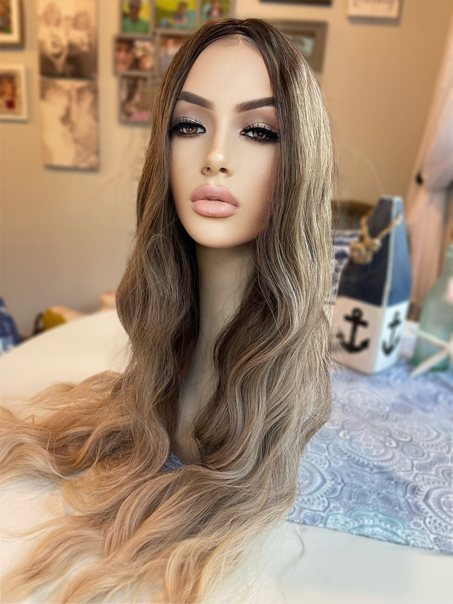 Dublin Wig Blonde Highlights Wig with Ash Root Hard Front Wig HD Synthetic Transparent Skin Parting Wig Long Smooth Silky Wig