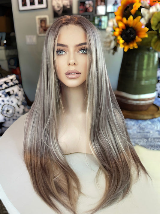 Nila Highlights Lace Front Wig Beige Blonde Ash Lowlights Highlighted Wig Long Wig Straight Hair Loss Chemotherapy