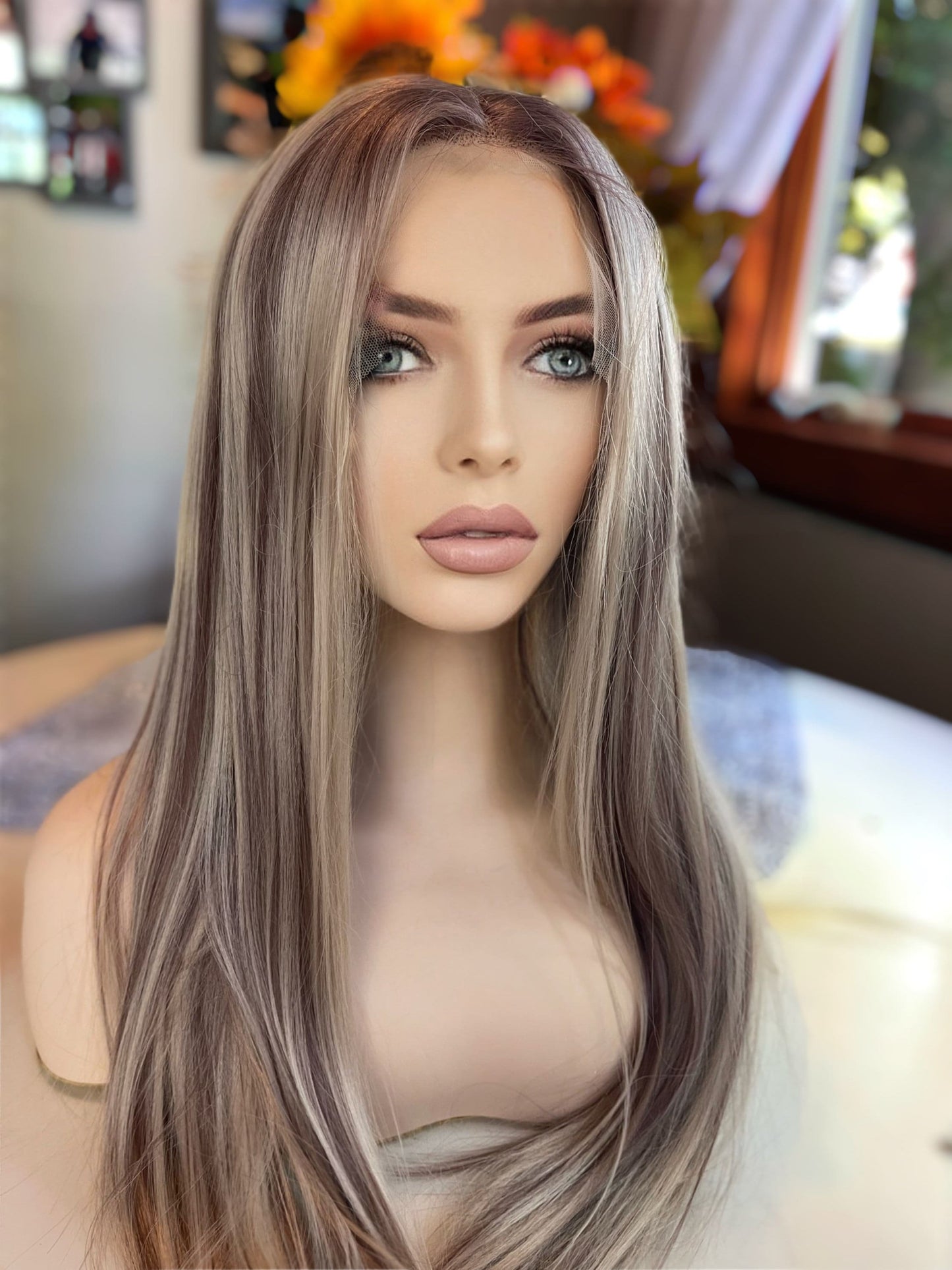 Nila Highlights Lace Front Wig Beige Blonde Ash Lowlights Highlighted Wig Long Wig Straight Hair Loss Chemotherapy