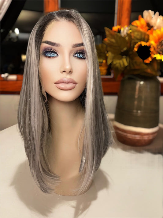 She’s Back! Steel Penny Natural Lace Front Wig Silver White Salt and Pepper Combo Highlighted Wig Long Wig Straight Hair Loss Chemo