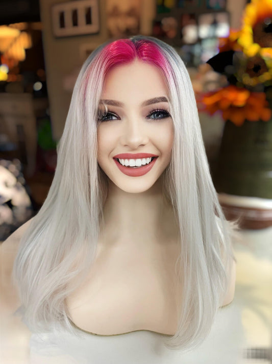 Root Rainbows Rooted Wig Bright Pink Purple Rainbow Wig Fairycore Pride Wig Lace Frontal Wig Hand Tied Drag Wig Anime Cosplay Wig Showgirl
