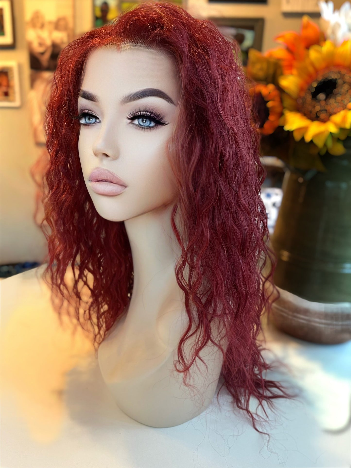 Hibiscus Tea Curly Frontal Burgundy Wig Lace Front Wig Bold Red Wig HD Chemo Wig Alopecia Wig Ginger Wig Burgundy Wig Red Wig