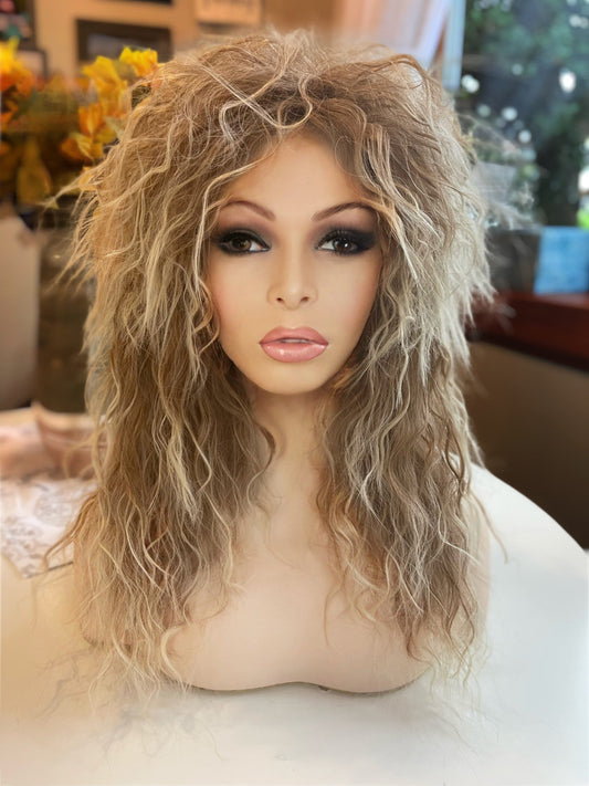 Tina Turner Labyrinth David Bowie Rocker Wig Long Large Cap Unisex Blonde Wig  Rooted Wavy Nancy Wilson Heart Loose Wave Wild Costume Wig