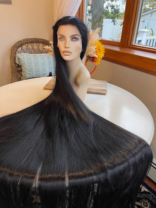 Jules Ultra Long 5 Feet Wig Sleek Wig Long Wig Jet Black Wig Lace Frontal Free Parting Wig Lace Front Wig Cosplay Theater Showgirl Drag Wig