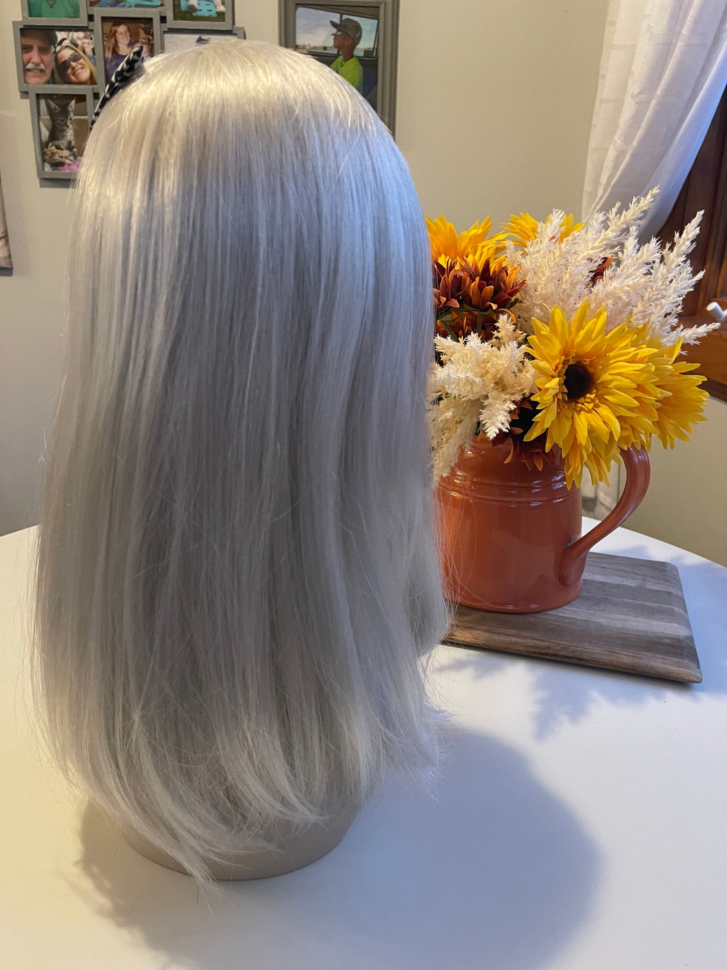 Diamanda White Platinum Gray Scarf Headband Wig Fall HD Wig Sleek Straight Wig Lightweight Wig Wig Chemo Alopecia