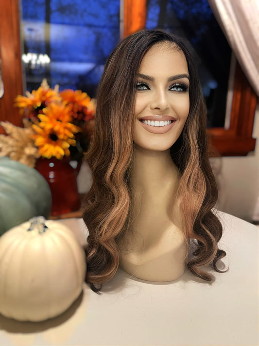 Valencia Moneypiece Wig Lace Front Piecey Highlights Wig Balayage Wig Ombre Wig Long Wig Wavy Curl Hair Loss Alopecia Chemo