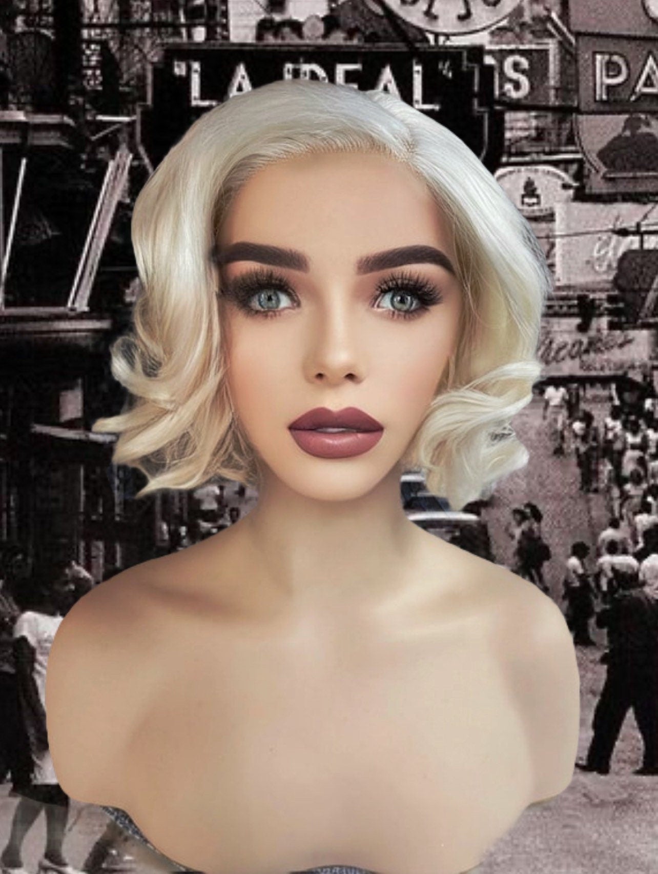 Sabrina Curly White Bob Lace Frontal Wig Fashion Wig Light Wig Short Wig Drag Lace Front Wig