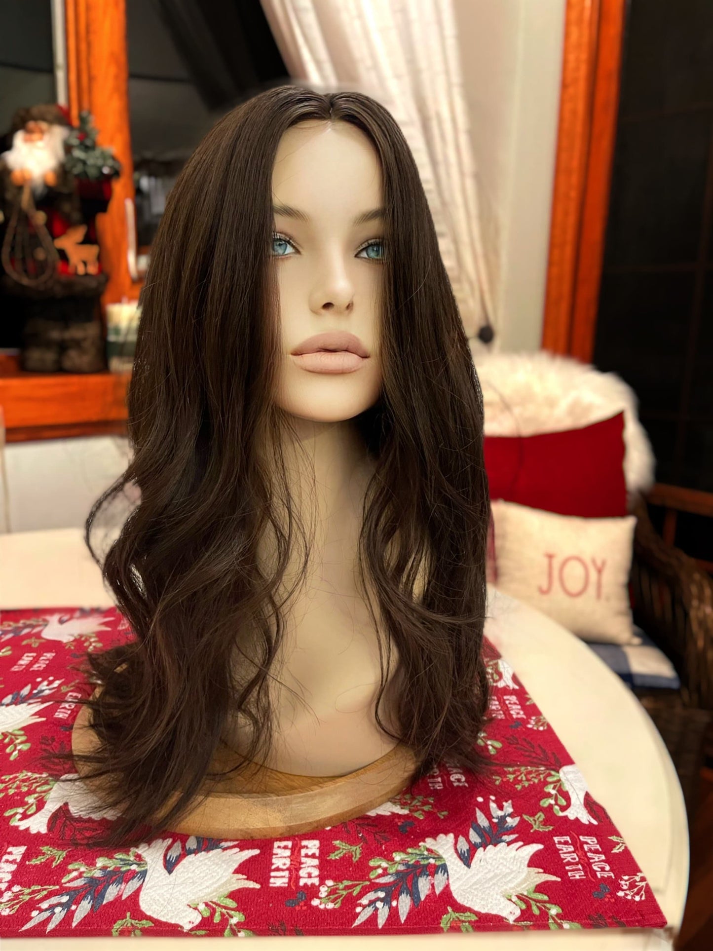 Audra Long Wig Wavy Wig Medium Cool Brown Long Highlights Ombre Wig Hand Tied Wig Hard Front Fall Wig