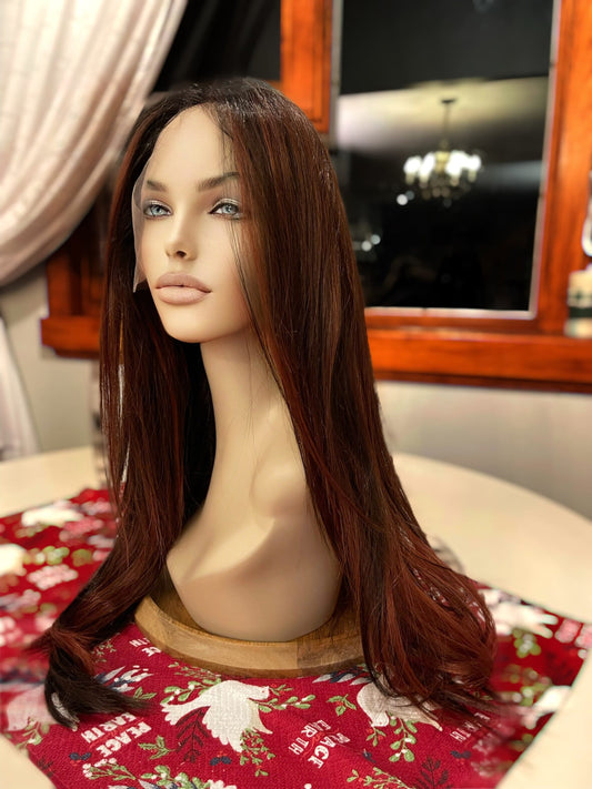 Jahla Frontal HD Human Blend Cayenne Crush Lace Front Mono Top Red Deep Curls Dark Root Hand Tied Drag Wig Sexy Straight Wig