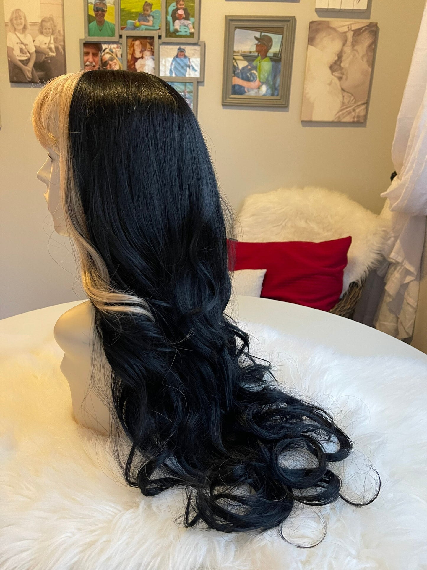 Albella Blonde Bang Moment Money Piece Wig Hand Tied Black Ombré Wig Dark Balayage Hand Tied Lace Front Wig