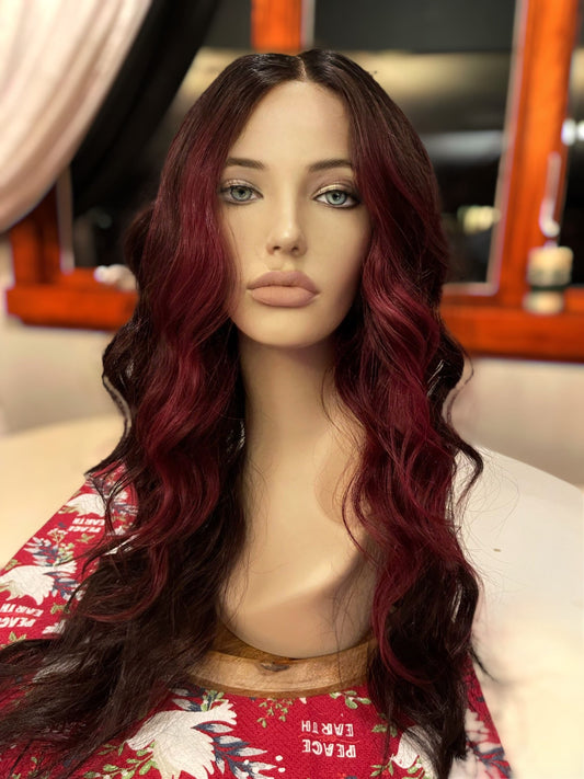 Dale Burgundy Vixen Noir Purple Wig Wine Deep Wave Human Synthetic Hybrid Money Piece Lace Front Wig Hair Loss Drag Chemo