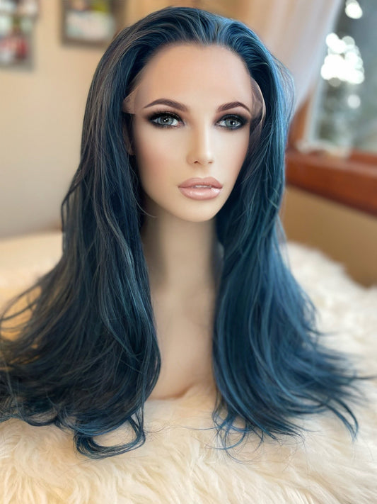 Denim Diamond Blue Wig Blueberry Wig Lace Frontal Wig Hand Tied Drag Wig Anime Cosplay Wig Showgirl Goth Burlesque Drag